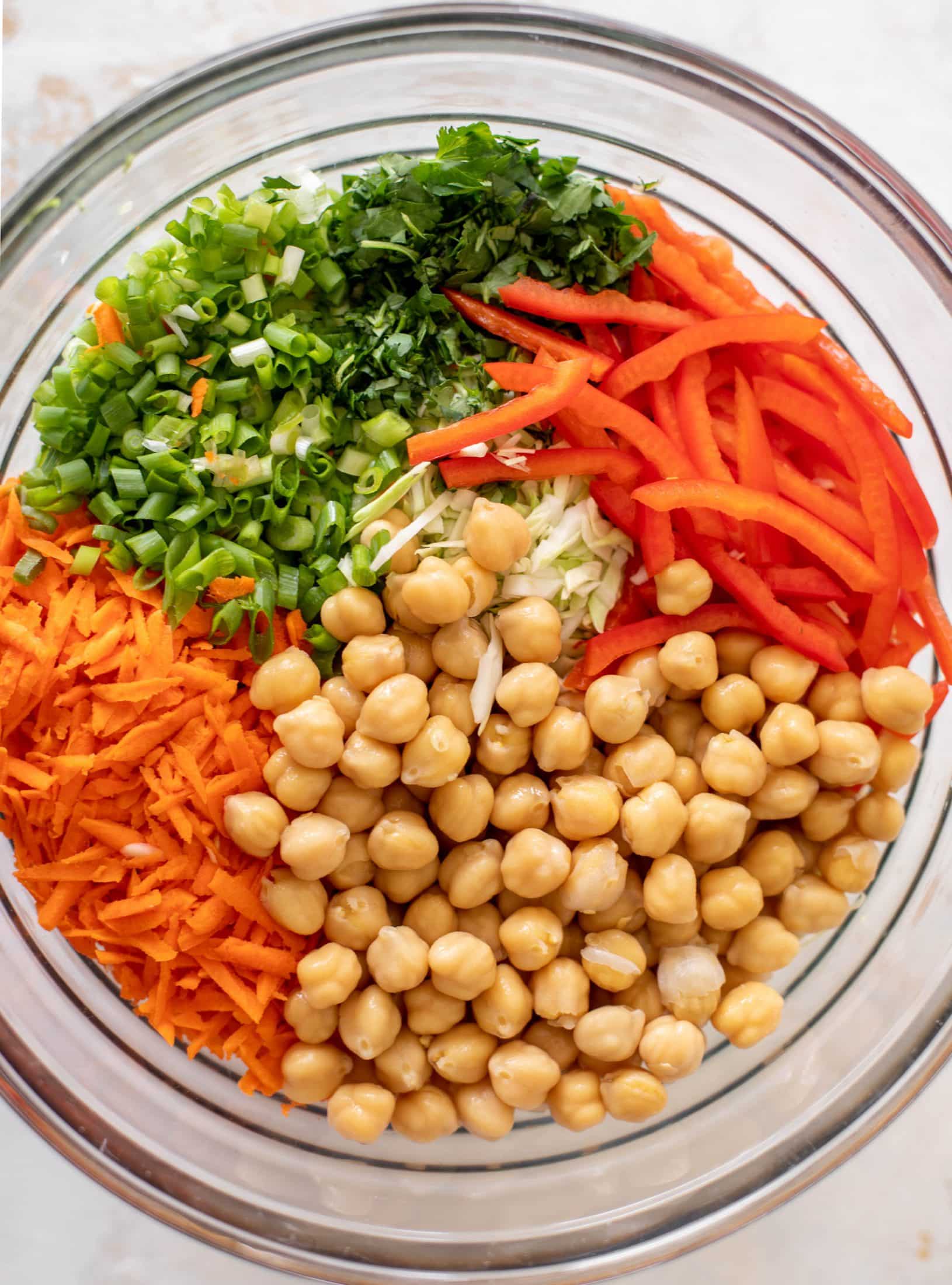 chickpea crunch salad with peanut dressing