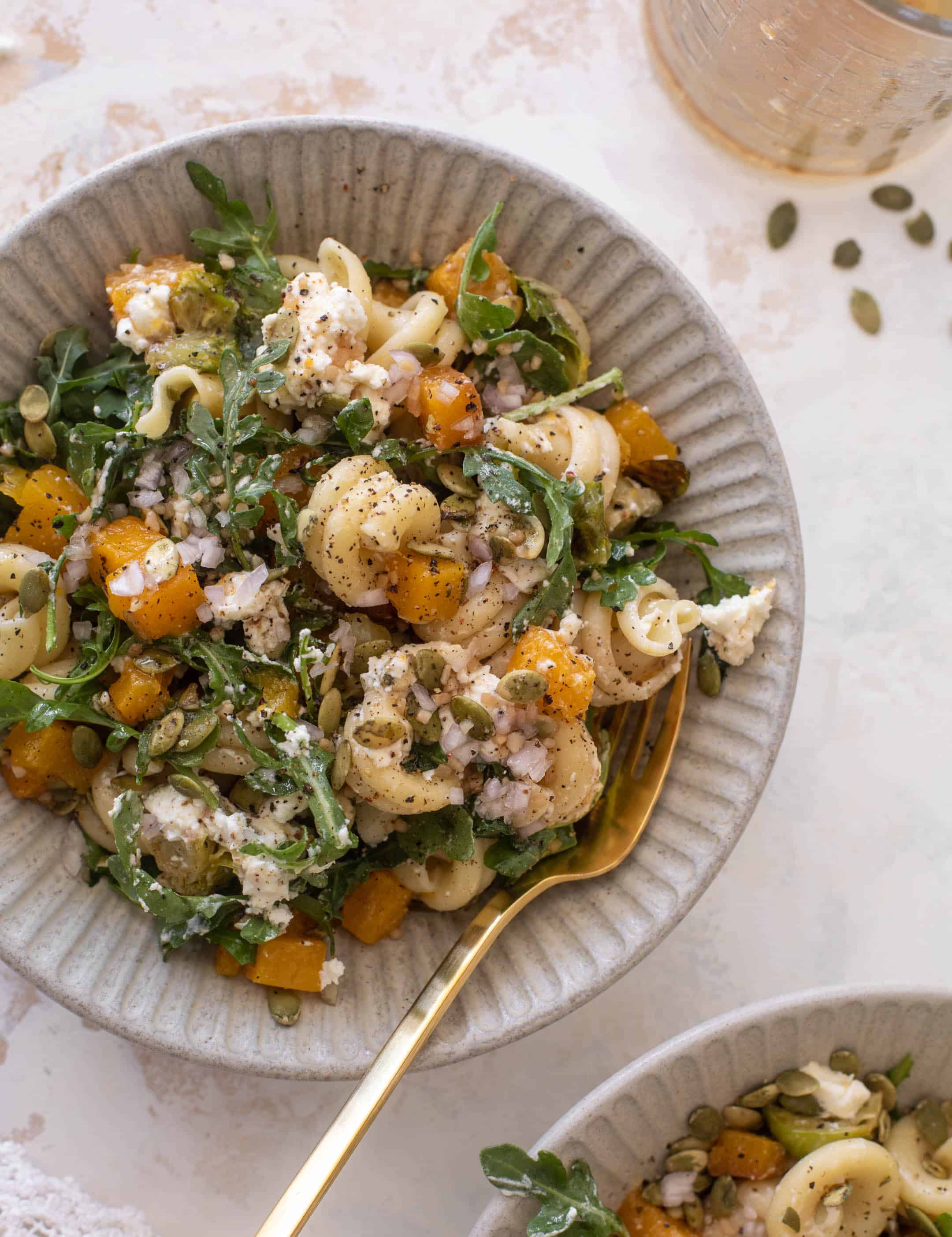 fall pasta salad with maple vinaigrette