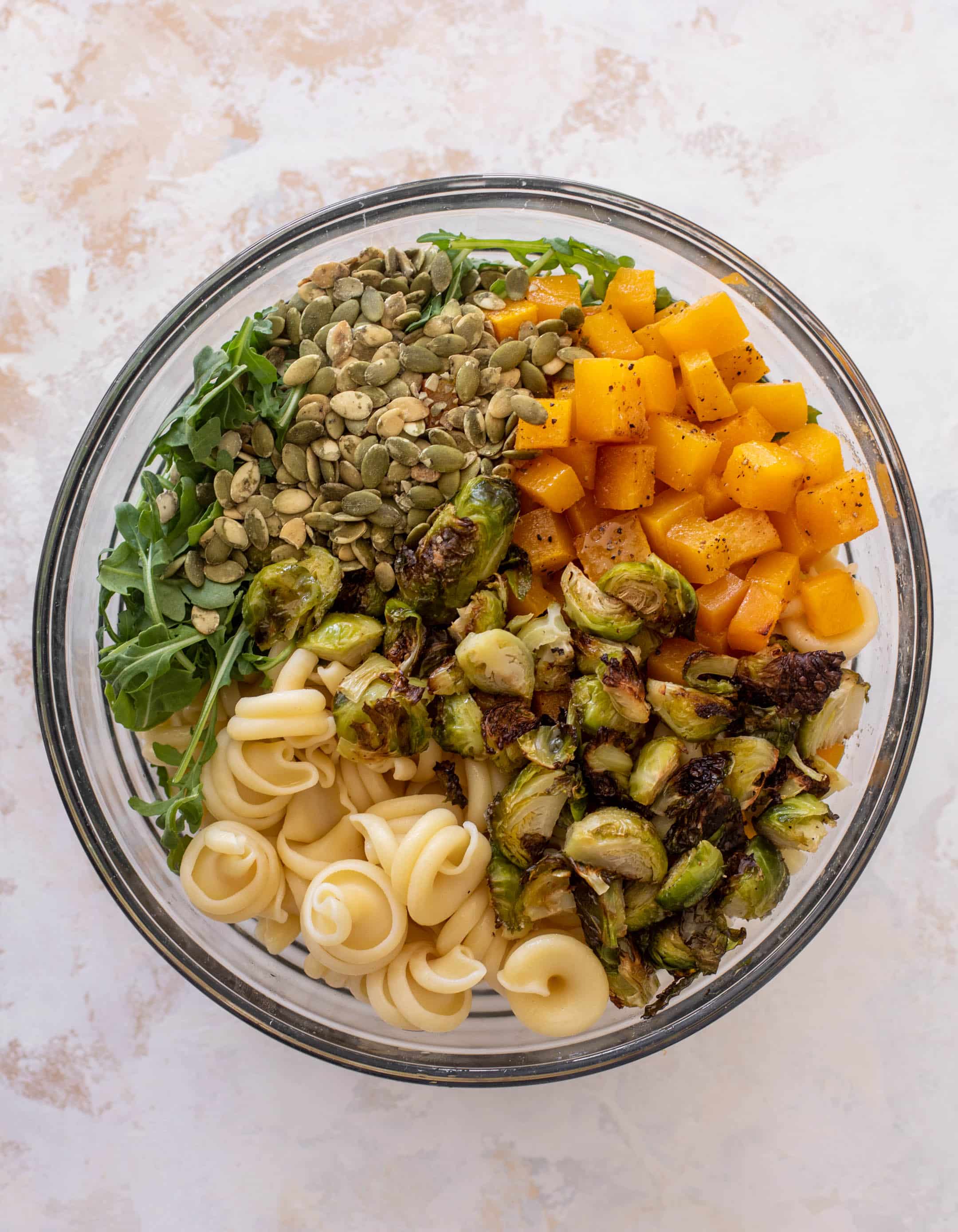 fall pasta salad with maple vinaigrette