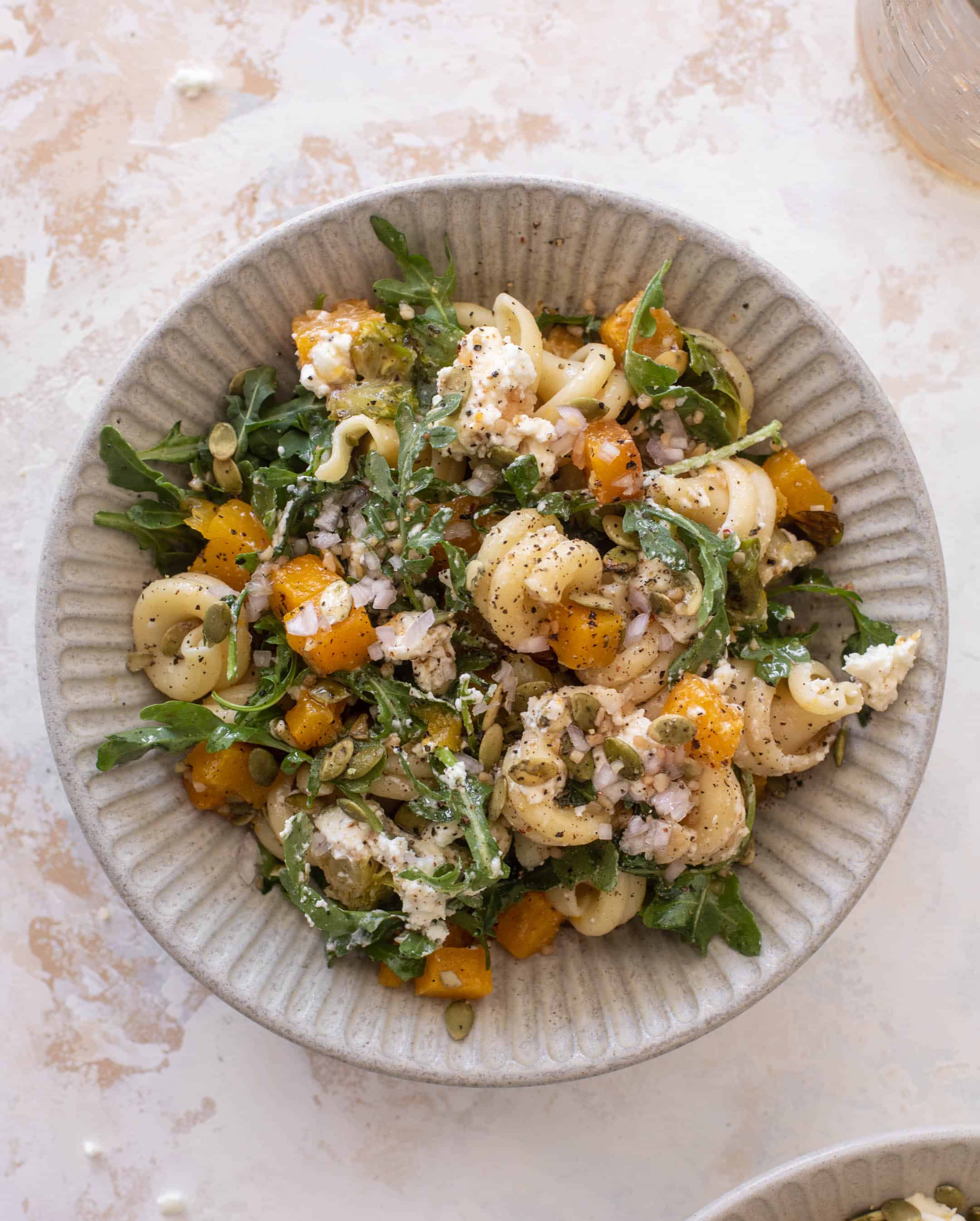 fall pasta salad with maple vinaigrette