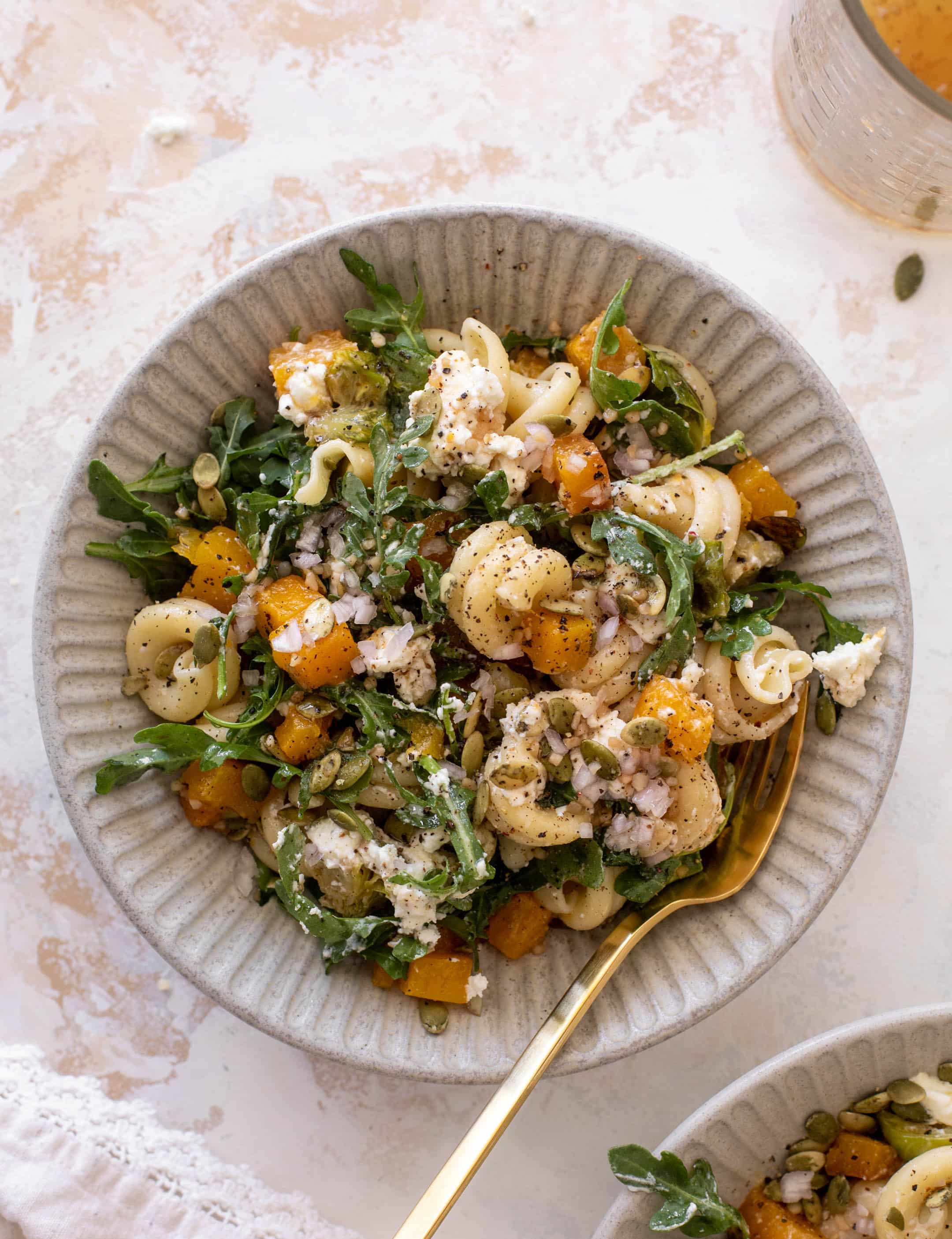 fall pasta salad with maple vinaigrette