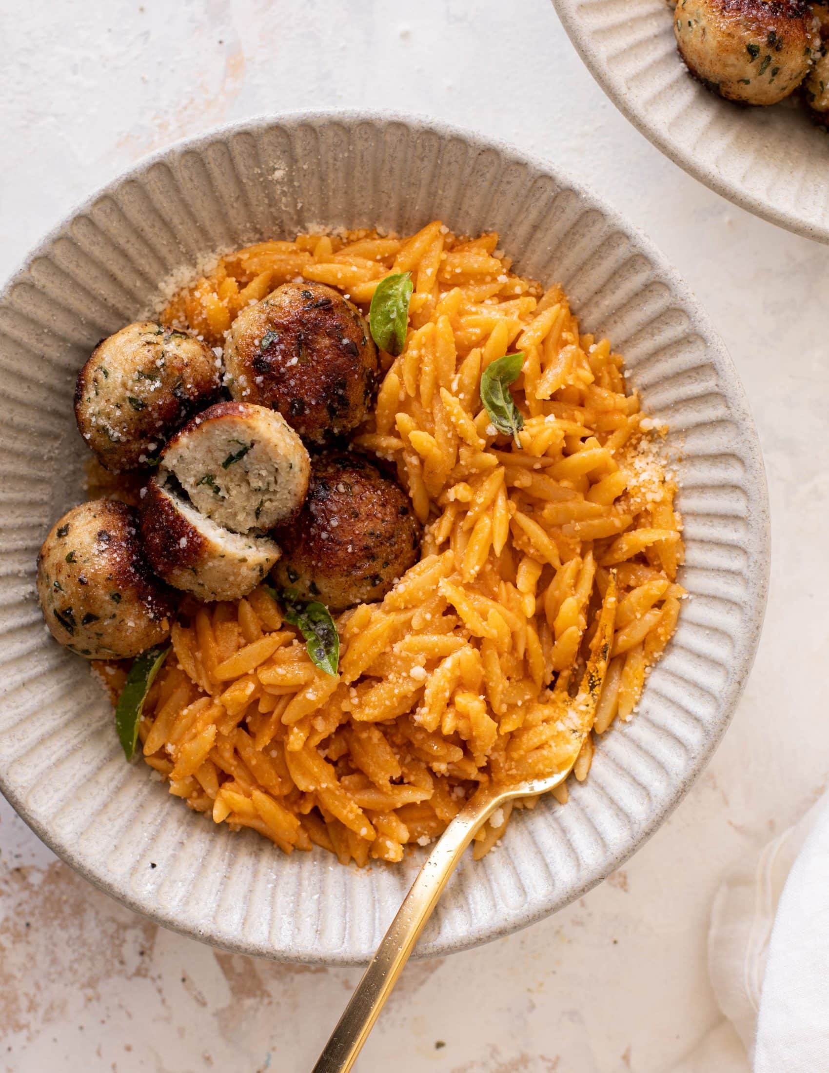 parmesan chicken meatballs with tomato orzo