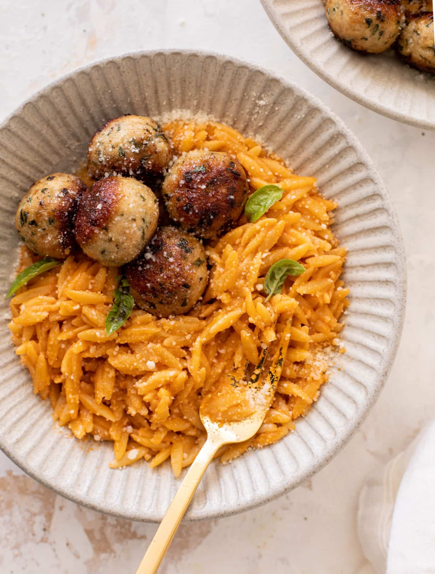 parmesan chicken meatballs with tomato orzo