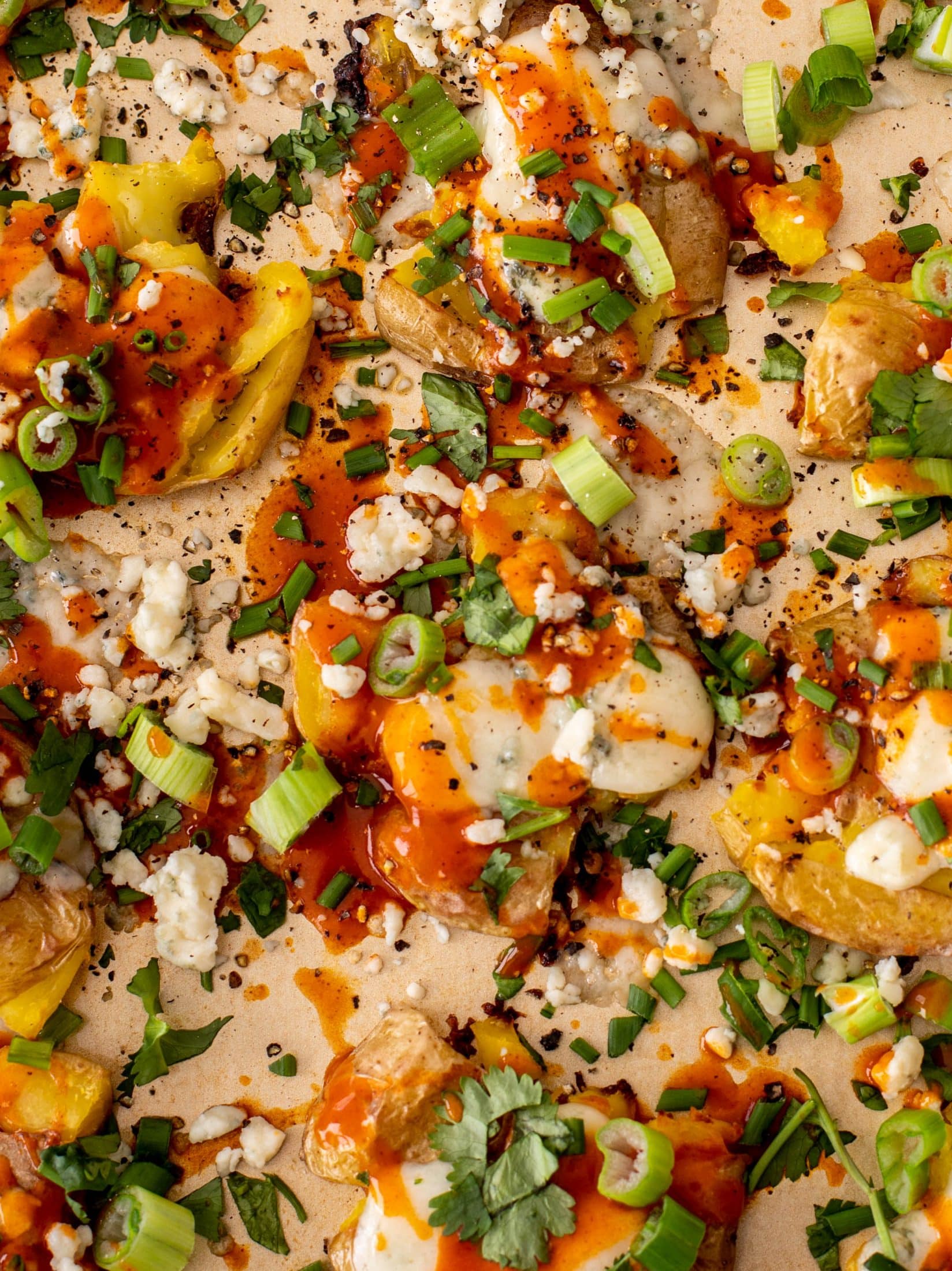 crispy buffalo wing smashed potatoes