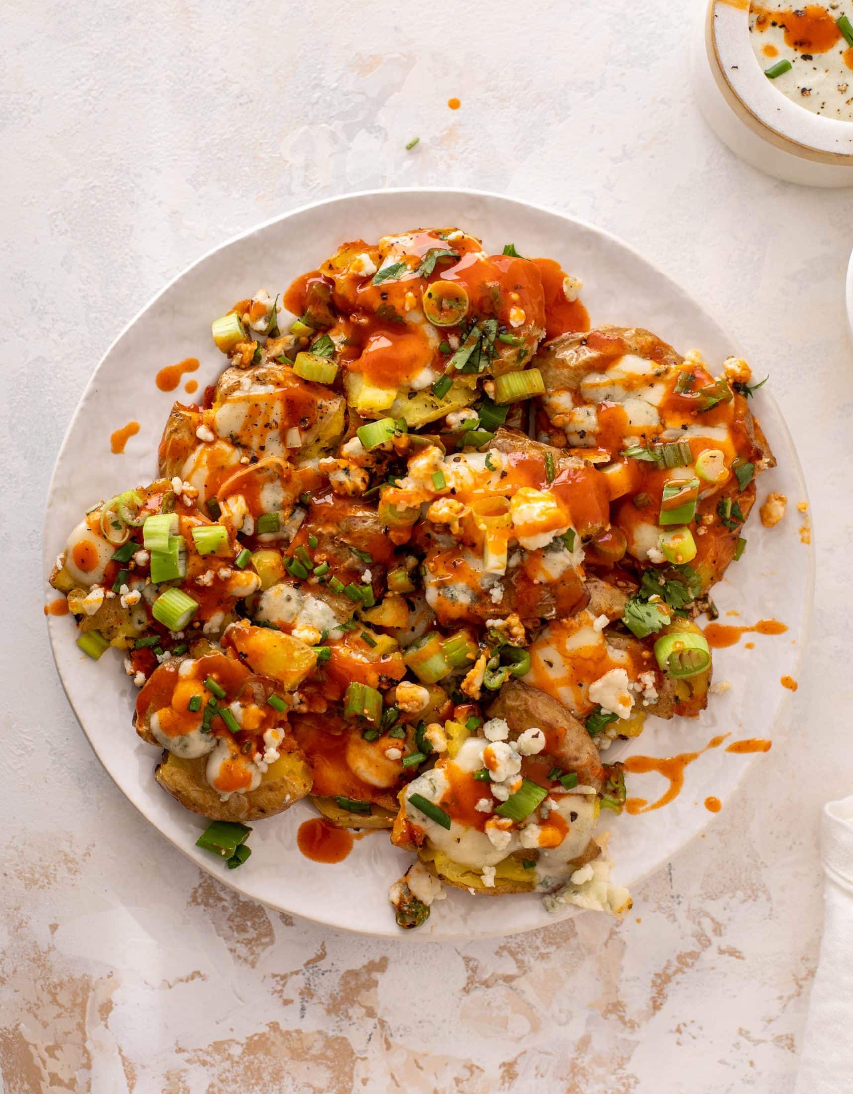 crispy buffalo wing smashed potatoes