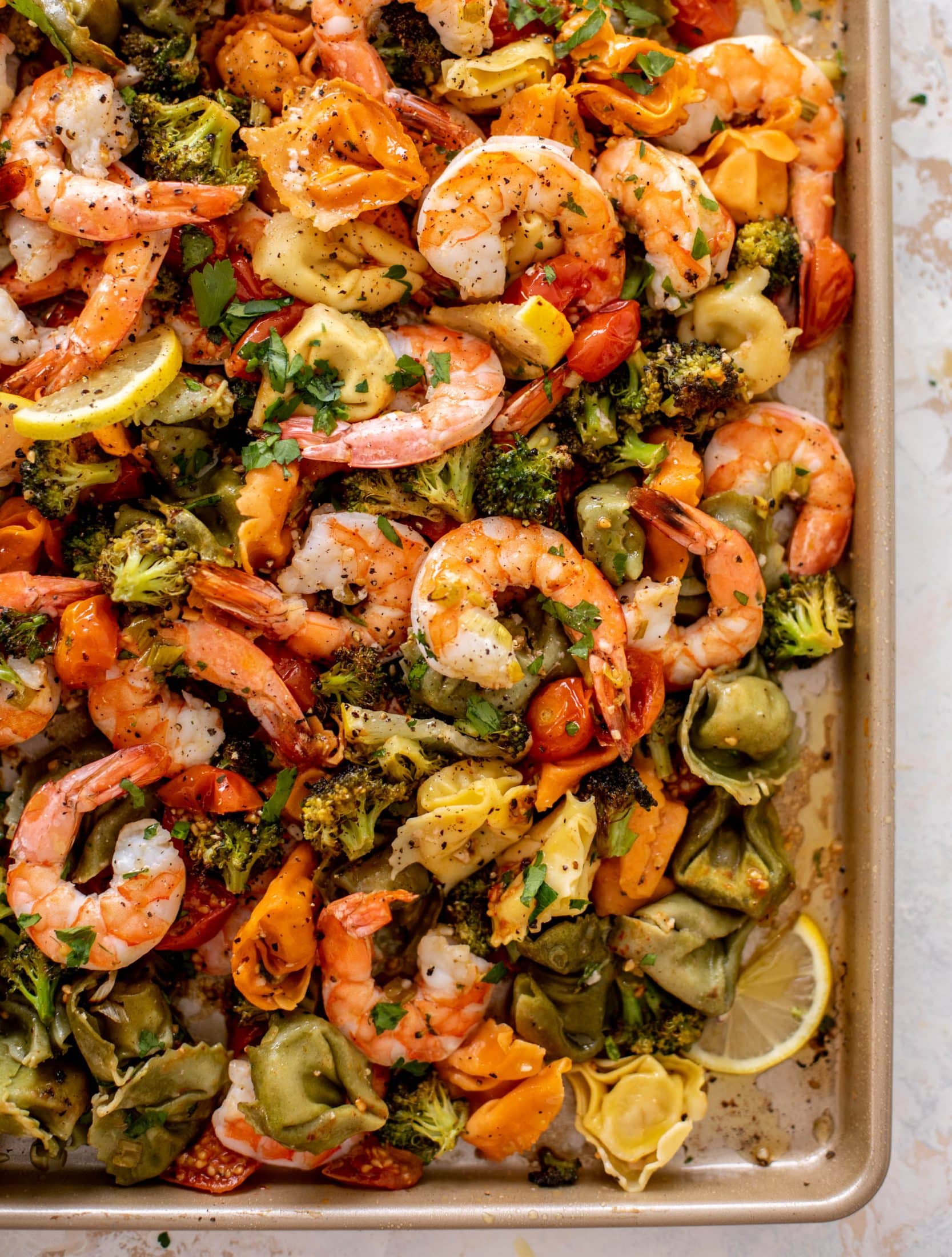 sheet pan shrimp tortellini & vegetables