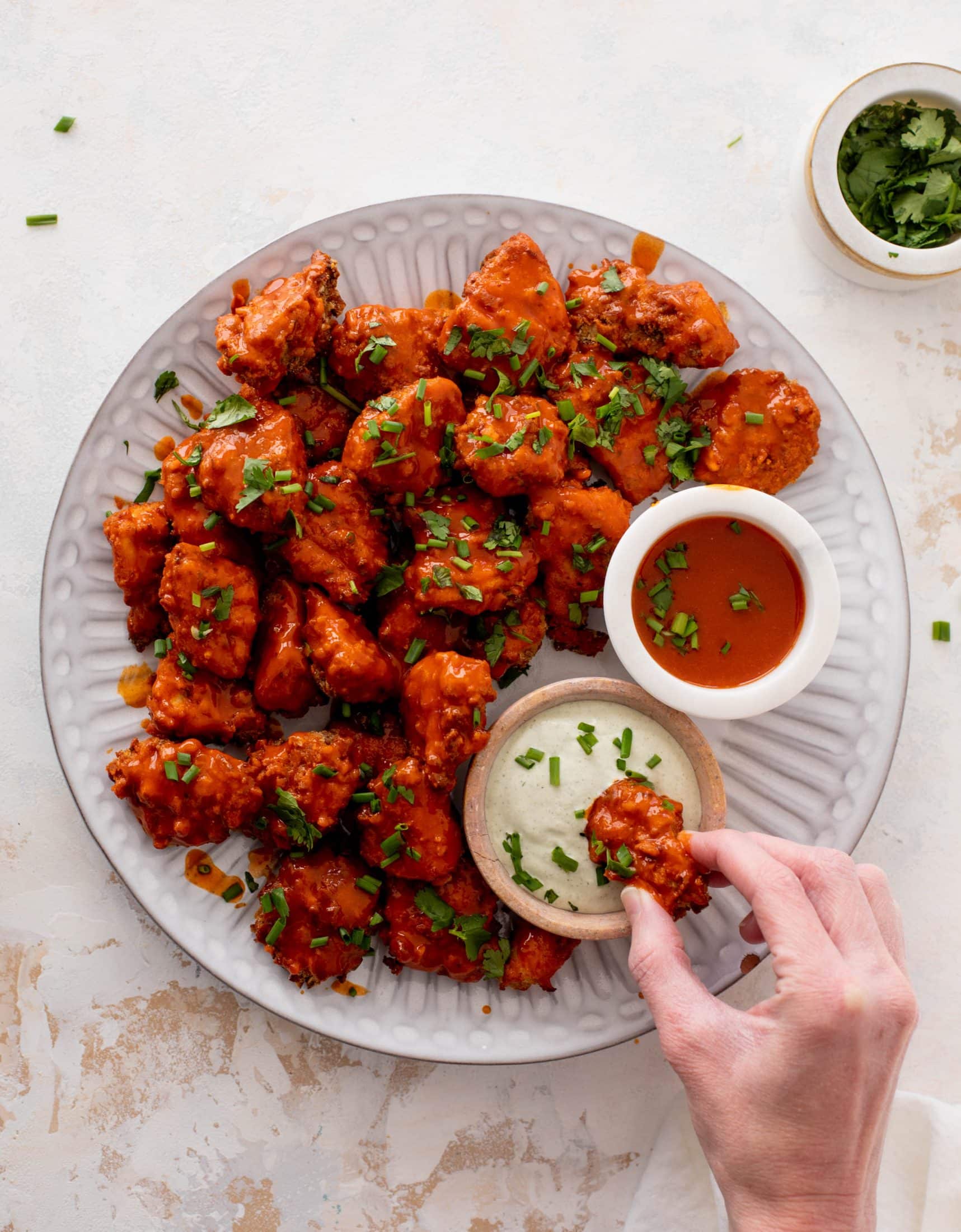 pretzel crusted buffalo chicken bites
