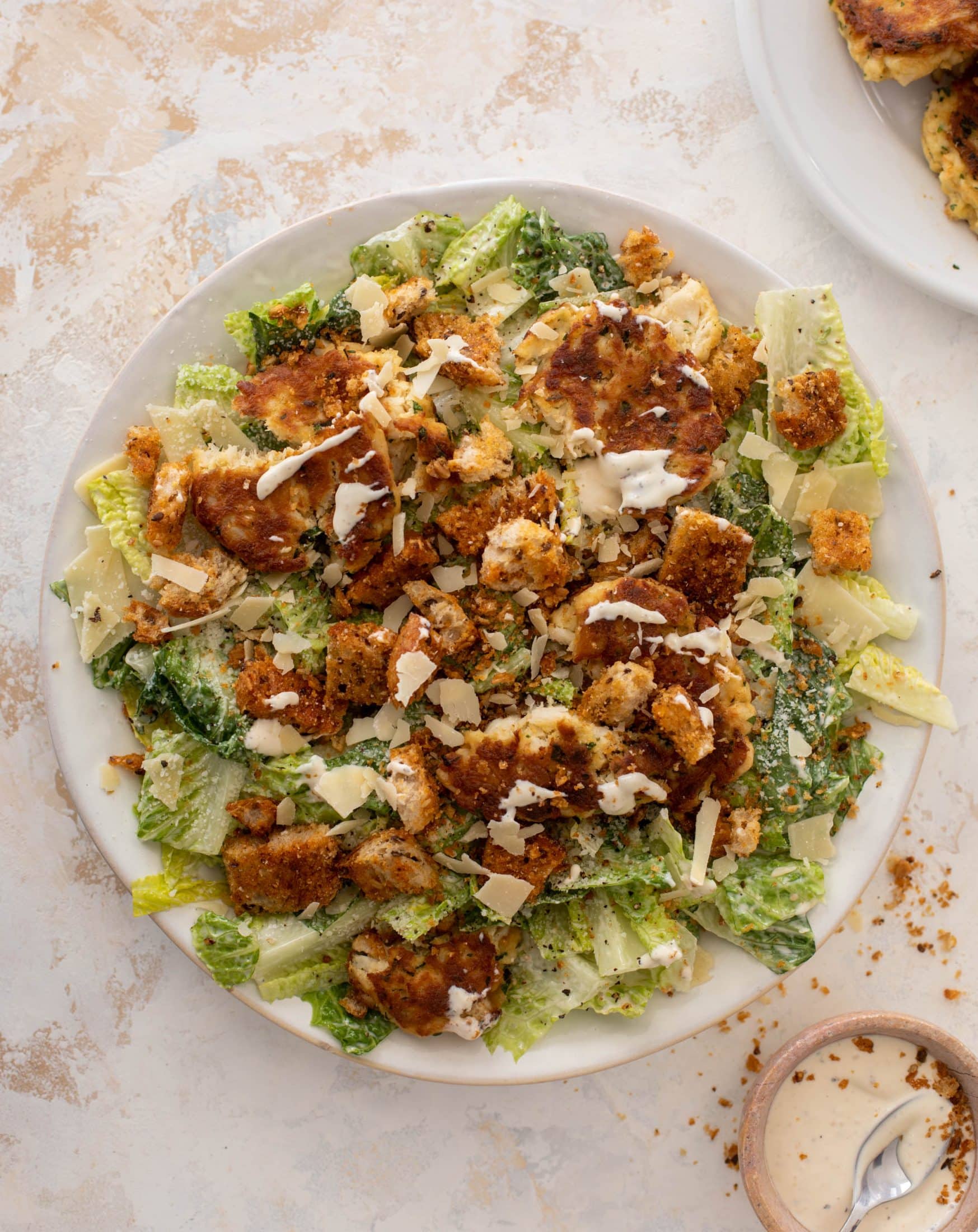 crab cake caesar with old bay croutons