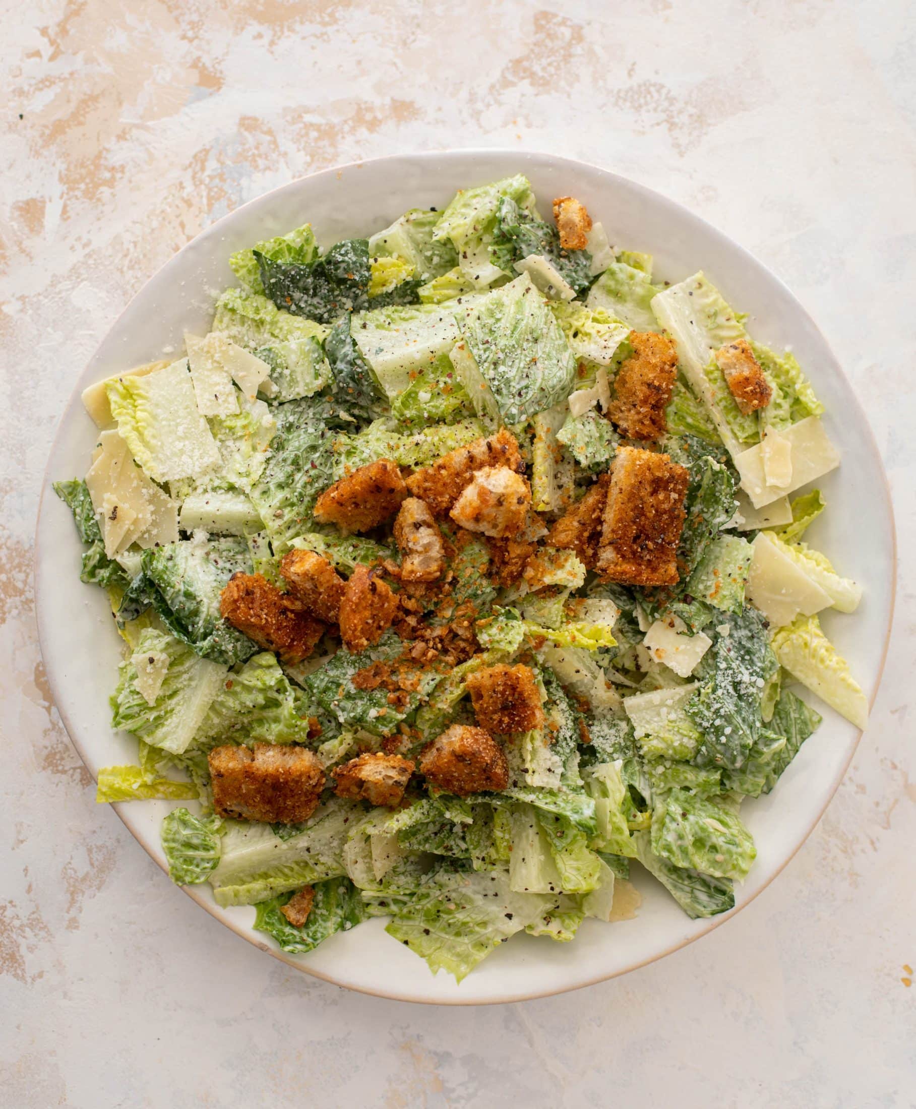 crab cake caesar with old bay croutons