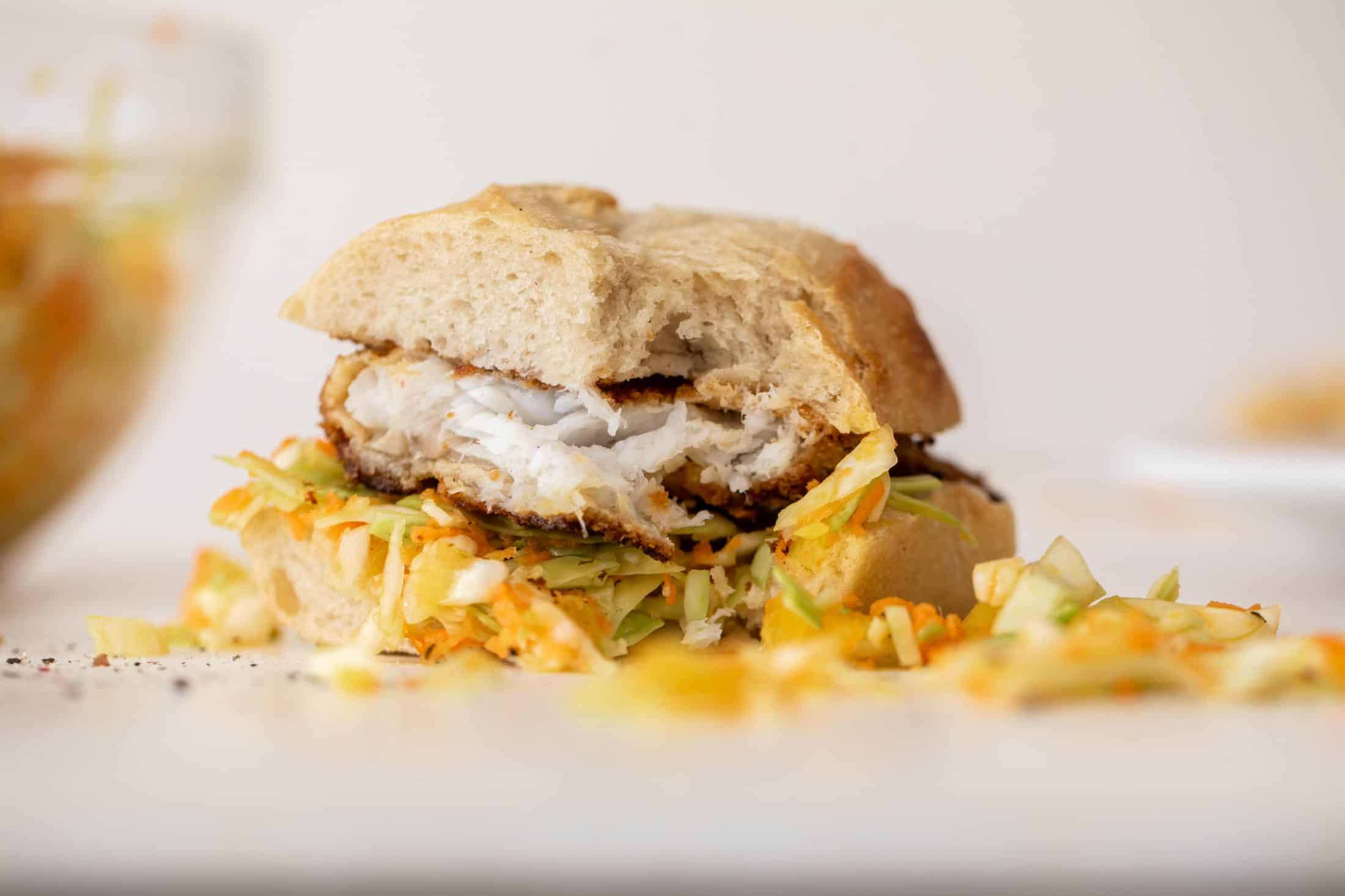 crispy fish sandwiches with chopped slaw