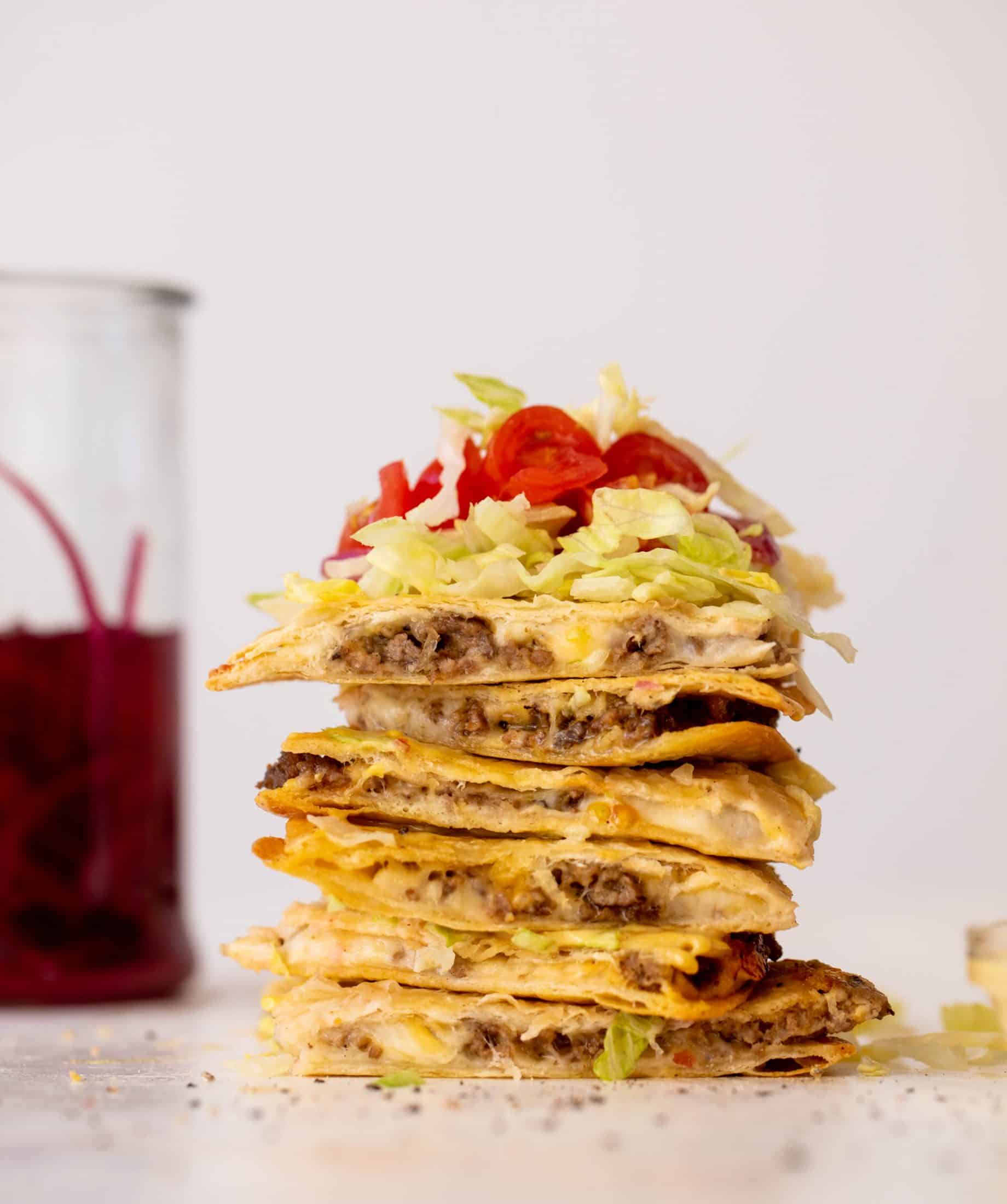 crispy baked cheeseburger quesadillas