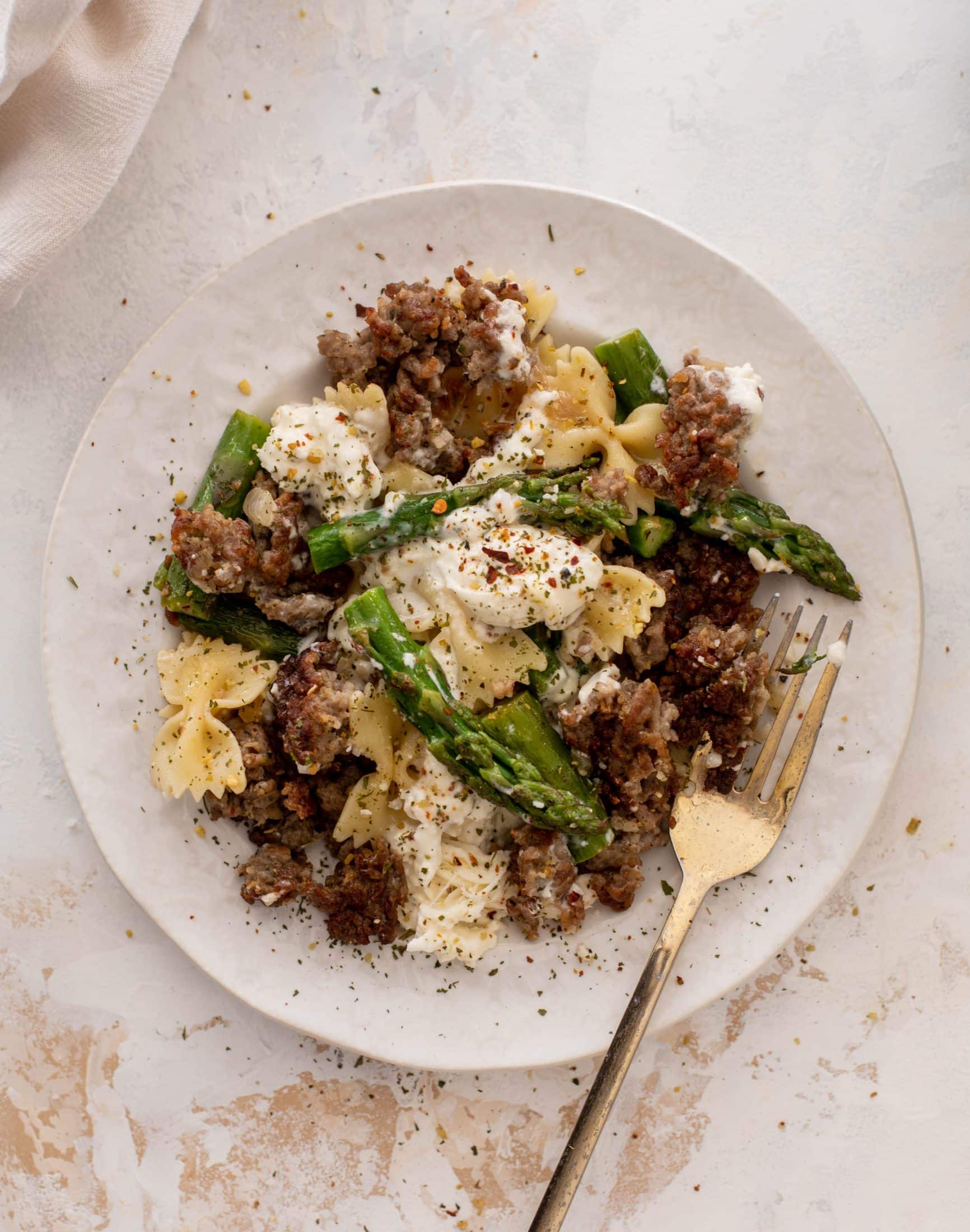 crispy sausage asparagus pasta