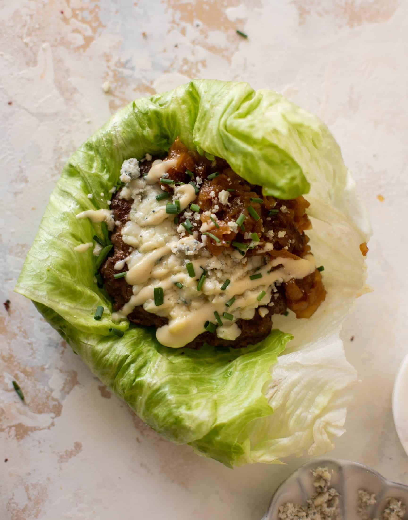 lettuce wrap burgers with caramelized onions