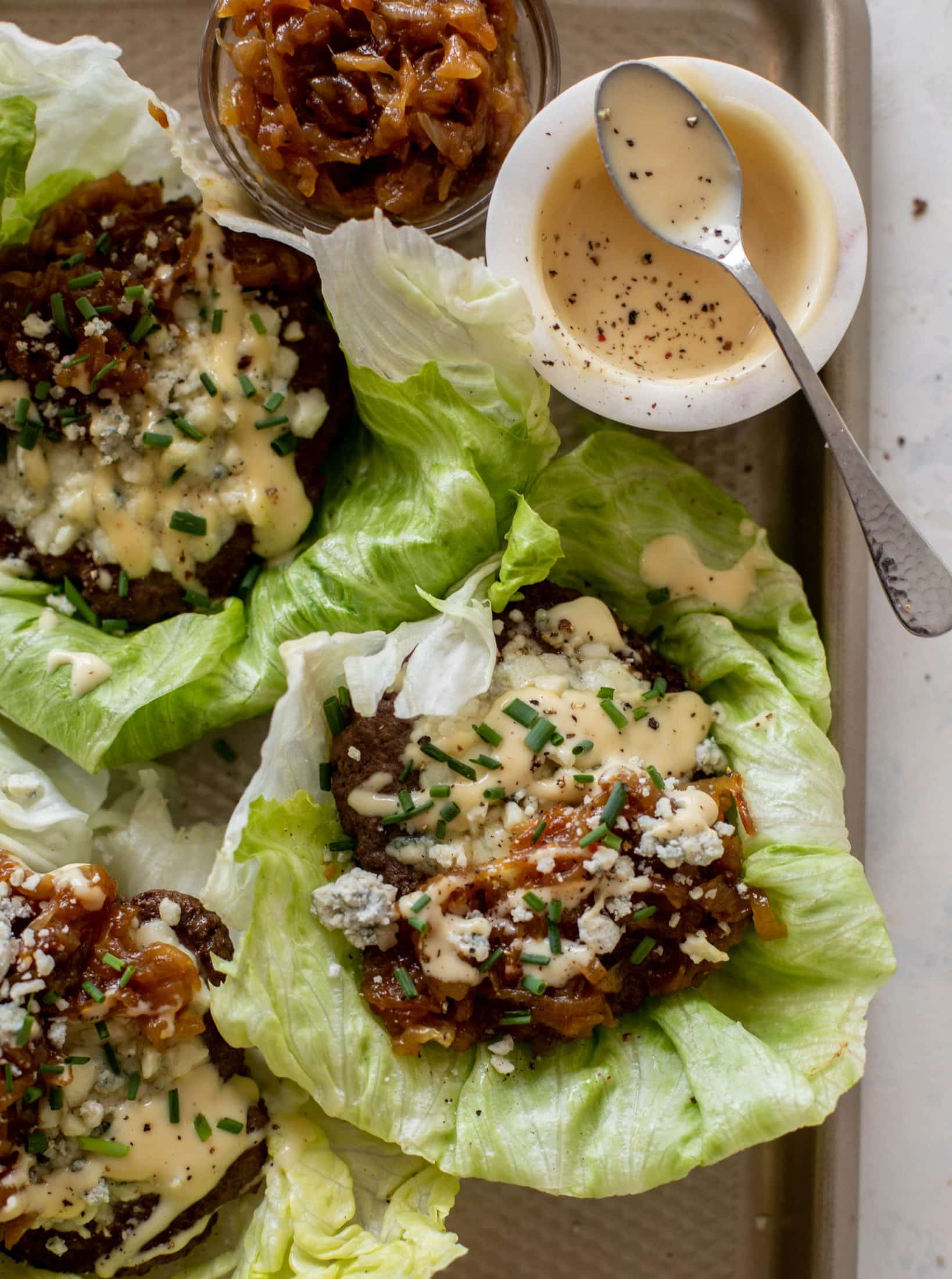 lettuce wrap burgers with caramelized onions