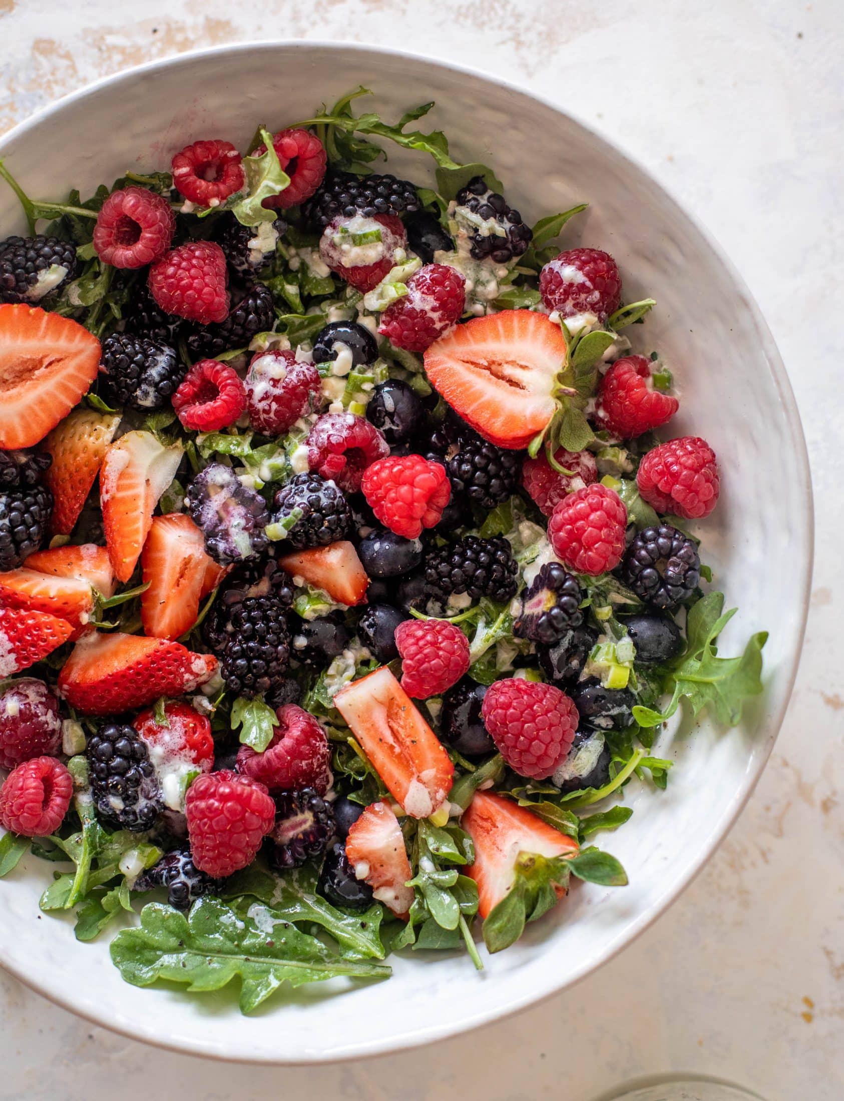 red white and berry arugula salad