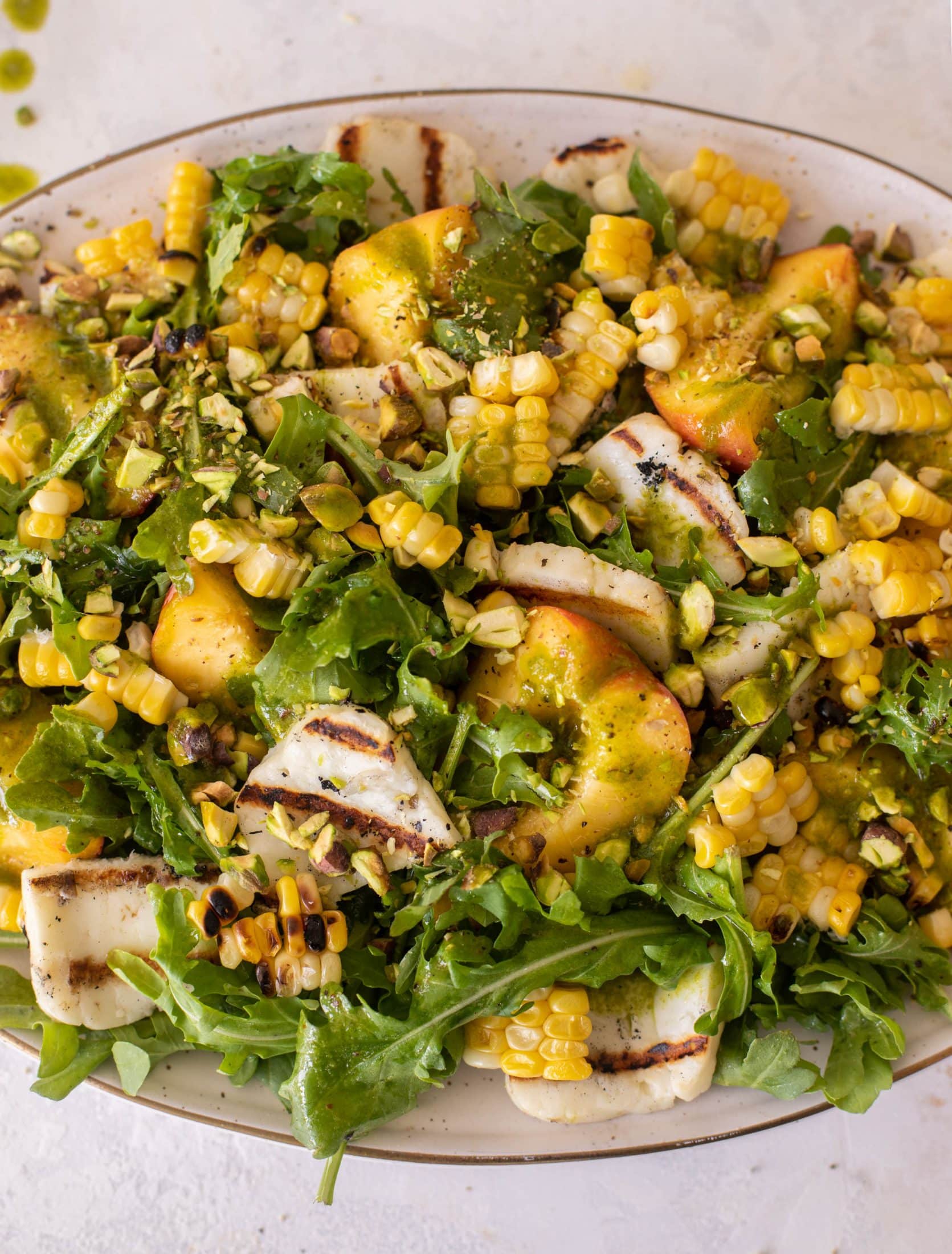 grilled halloumi peach salad