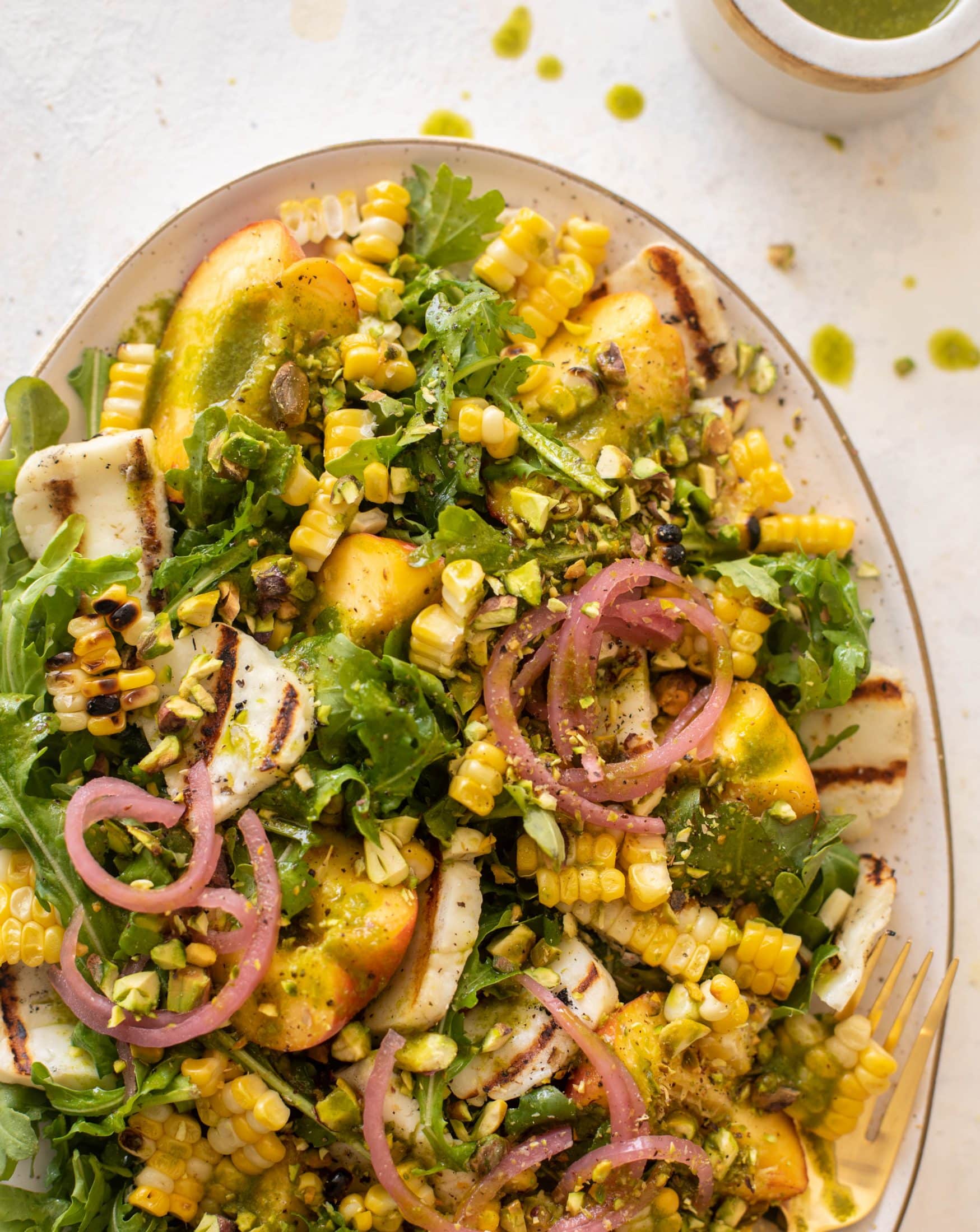 grilled halloumi peach salad