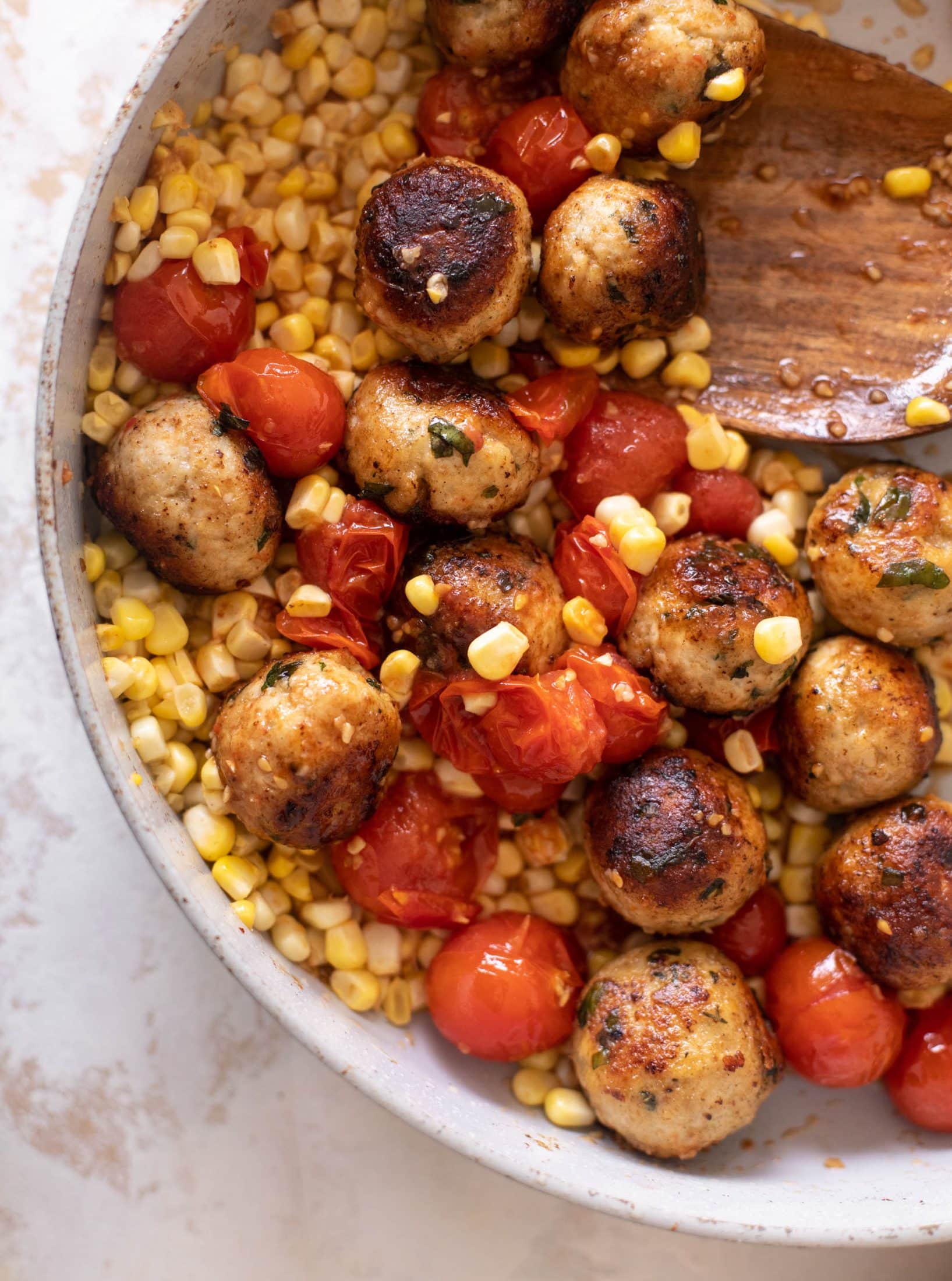 basil chicken meatballs with summer couscous