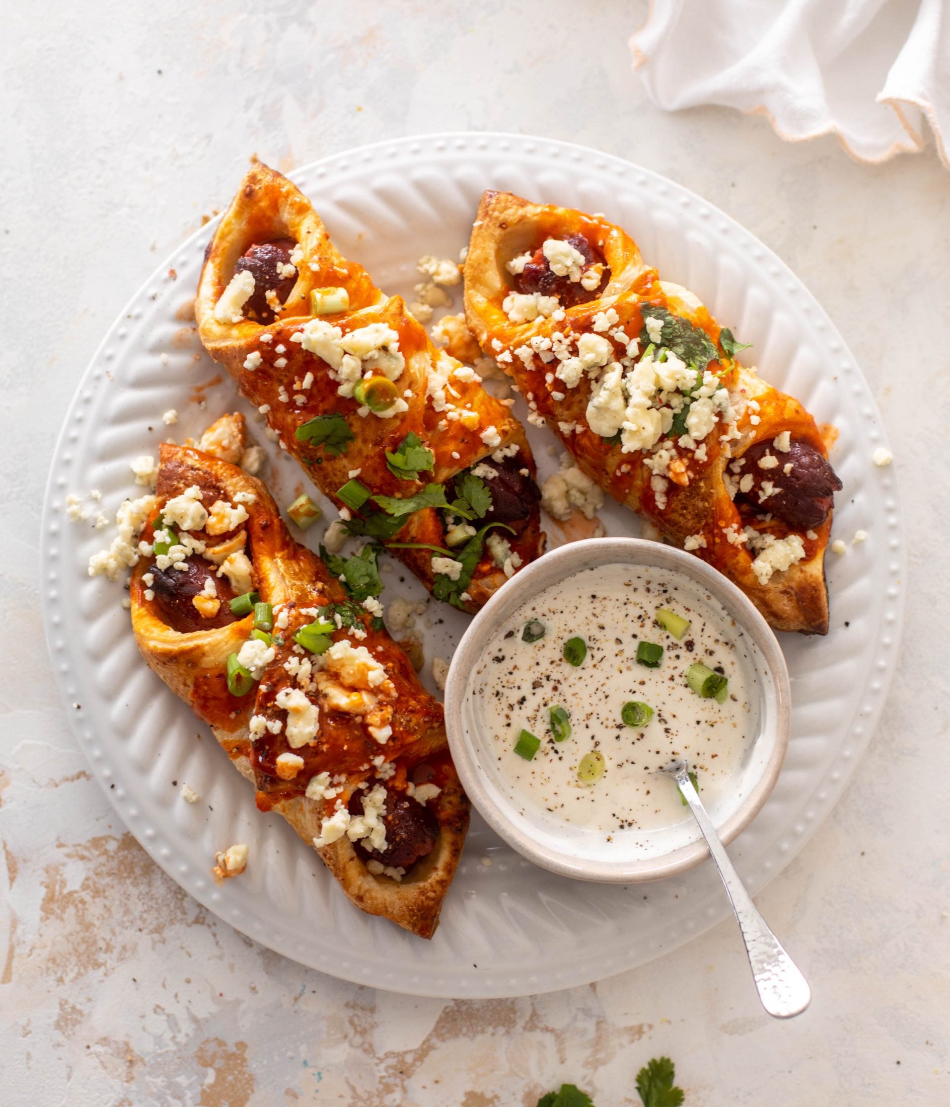 buffalo wing puff pastry hot dogs