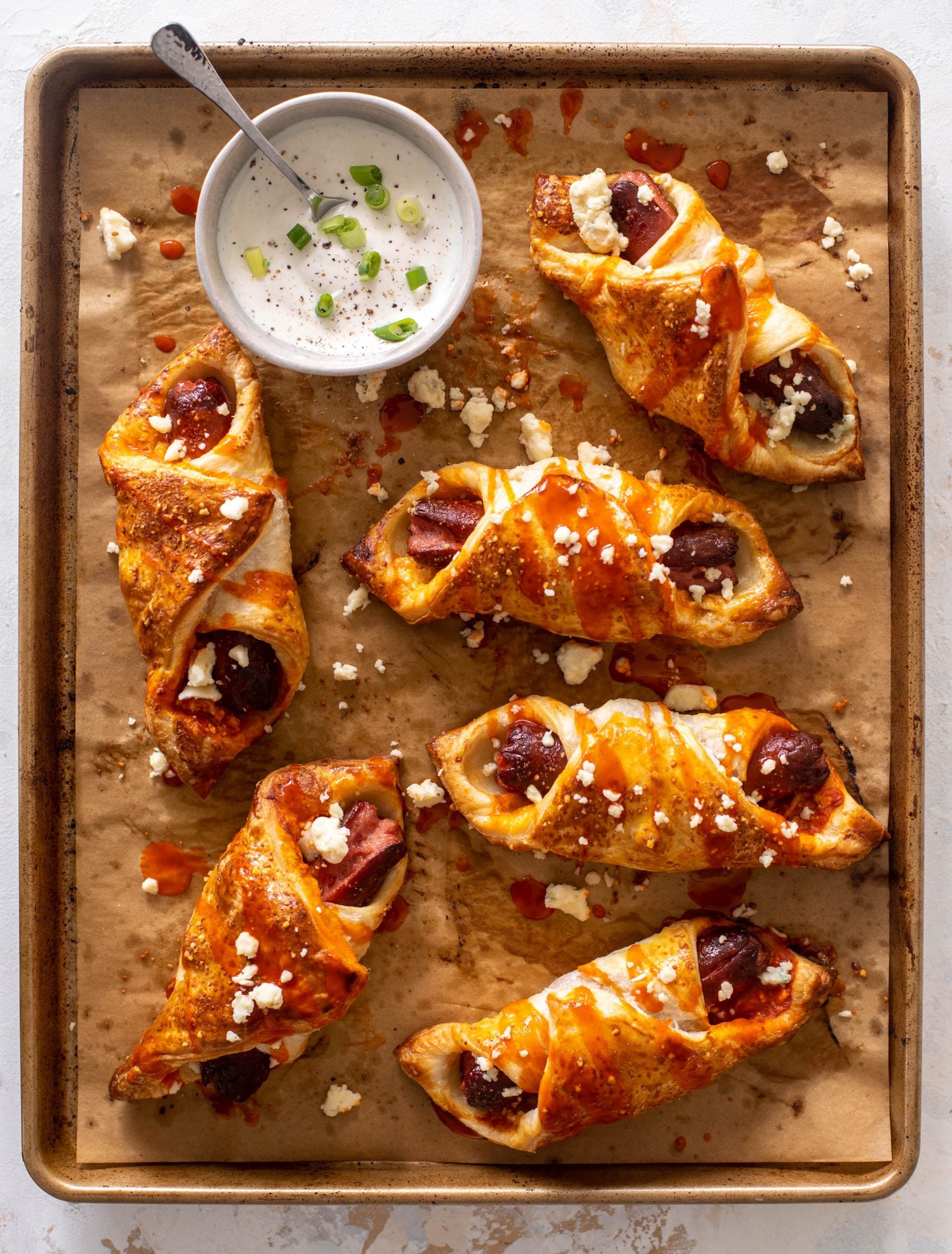 buffalo wing puff pastry hot dogs