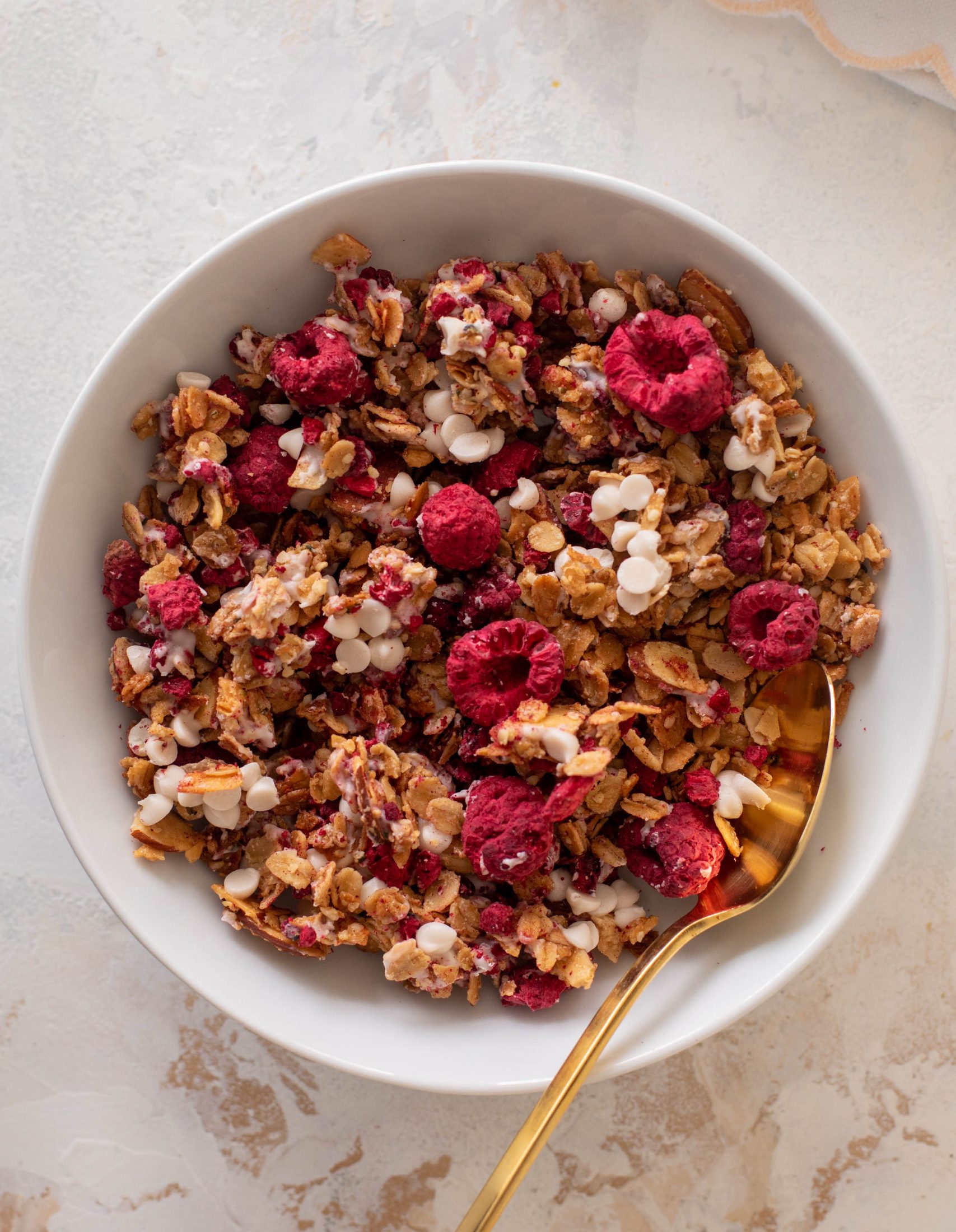 white chocolate raspberry granola