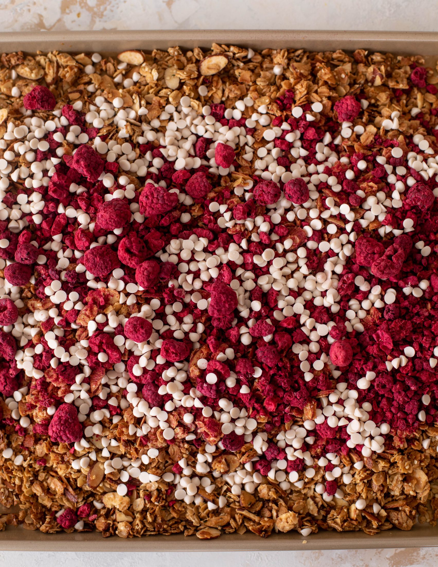 white chocolate raspberry granola