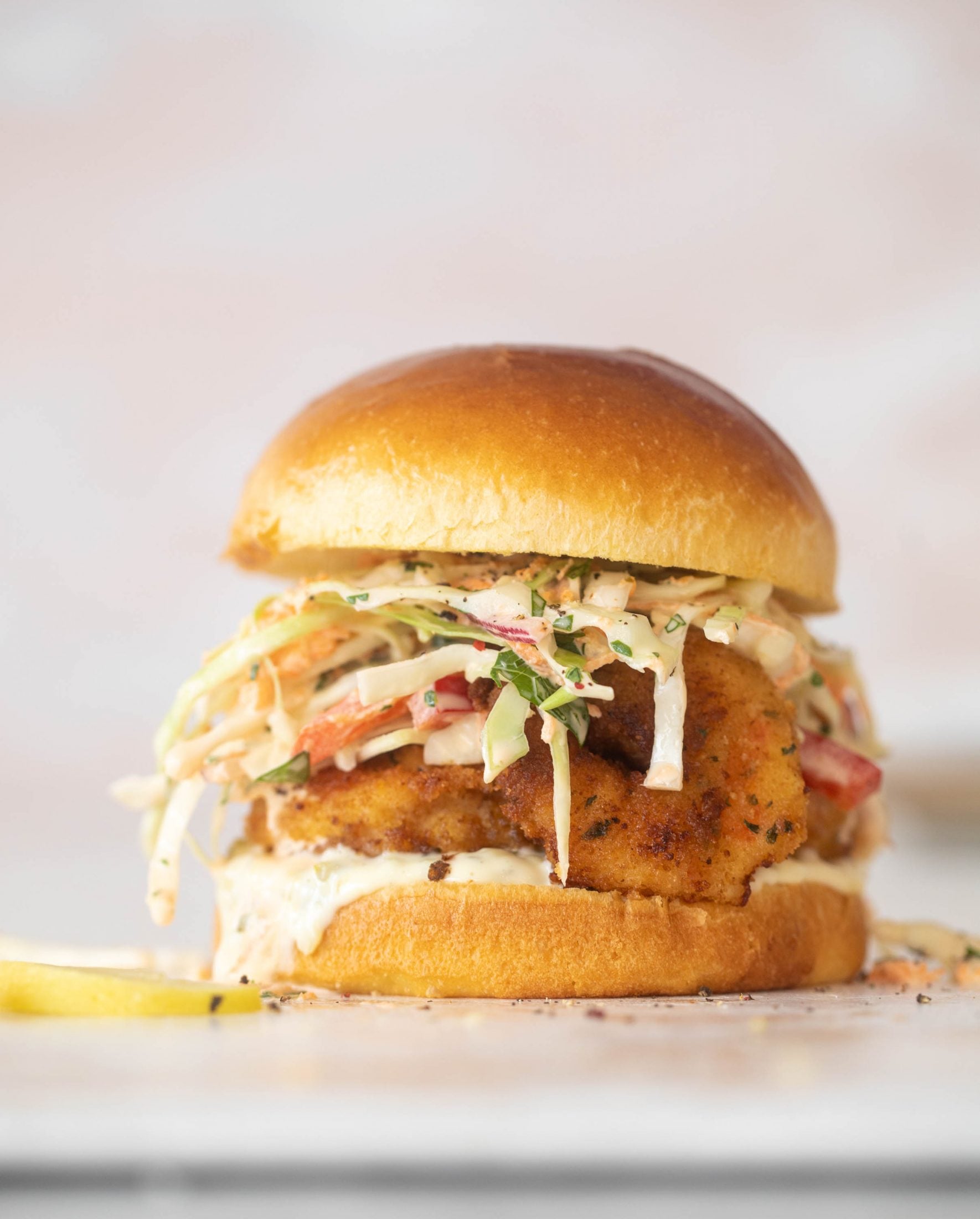 crispy shrimp sandwiches with lime slaw