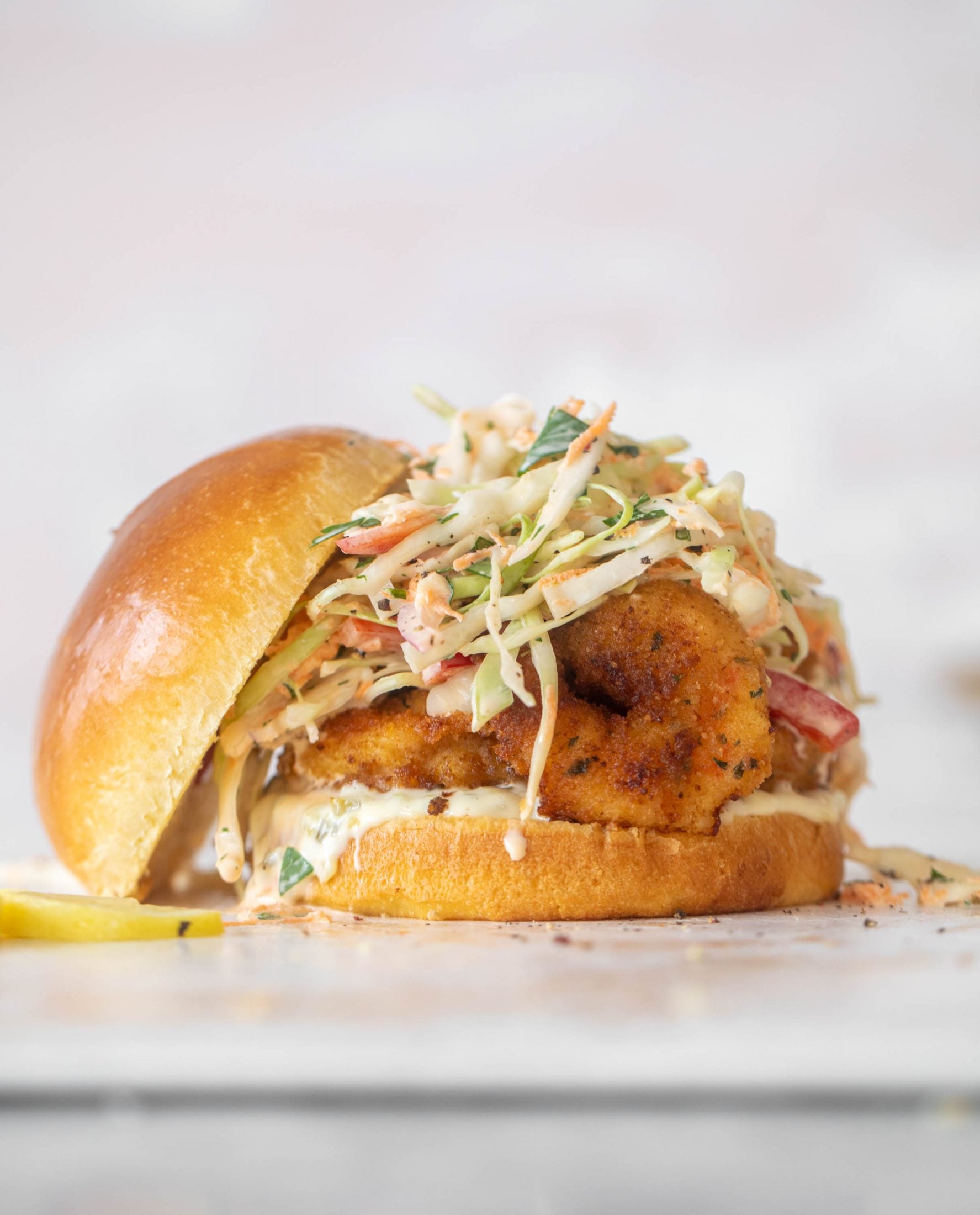 crispy shrimp sandwiches with lime slaw