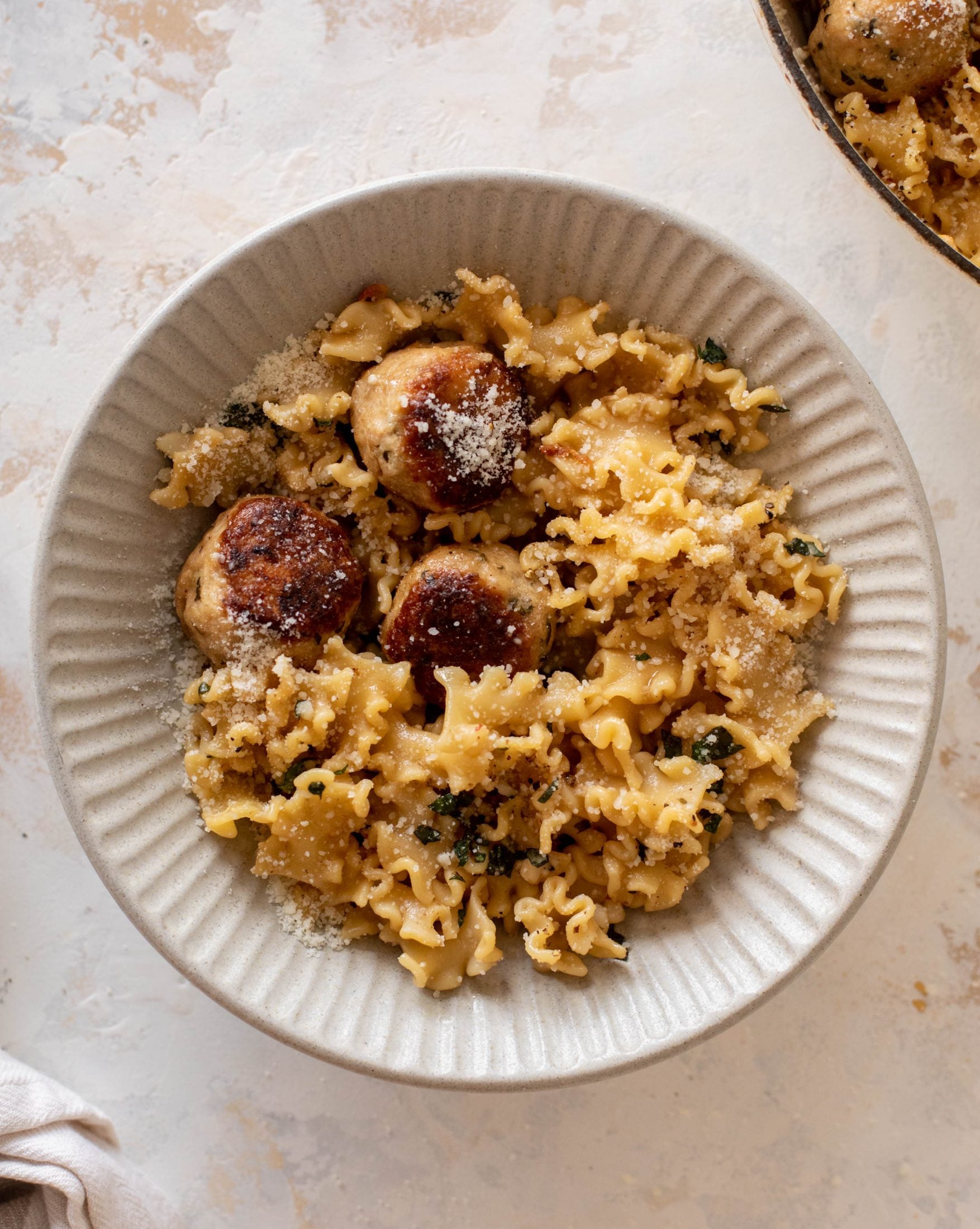 garlic butter chicken meatballs and noodles