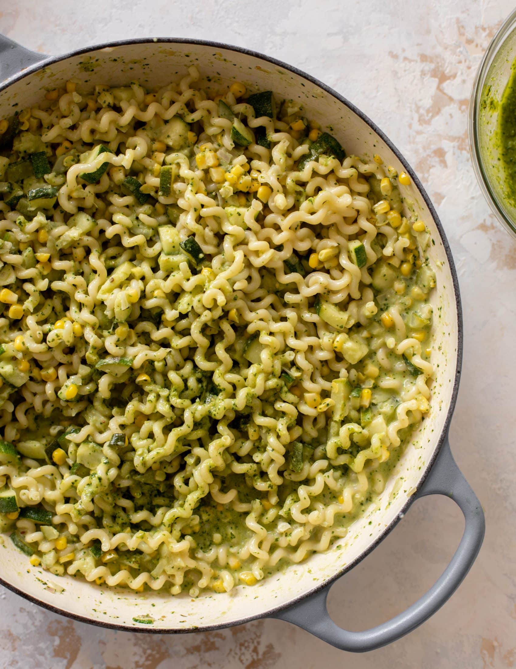 creamy corn zucchini pasta