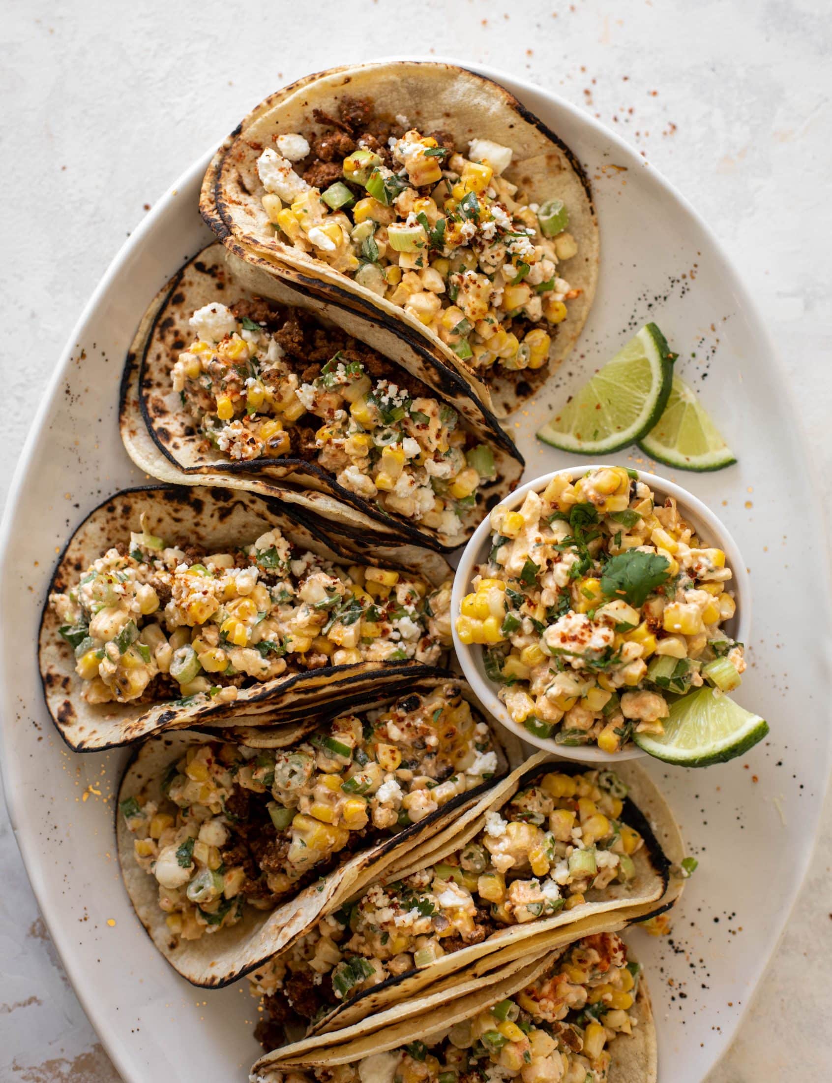 creamy street corn beef tacos